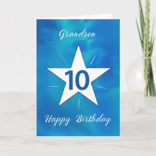 Carte Grandson 10e anniversaire Star Blue Green Aquarell