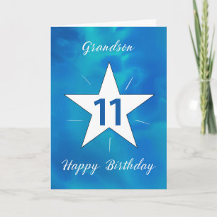 Carte Grandson 11e anniversaire Star Blue Green Aquarell