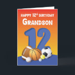 Carte Grandson 12e anniversaire Sports Balls<br><div class="desc">Une balle de basket,  de baseball,  de football,  de tennis,  de golf et des boules de crosse sont sur le front de cette carte qui a été spécialement faite pour envoyer des salutations de 12e anniversaire à votre petit-fils bien-aimé. Un message intérieur amusant complique vraiment cette carte.</div>