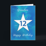 Carte Grandson 12e anniversaire Star Blue Green Aquarell<br><div class="desc">Tourner à 12 ans est une grosse affaire, et cette carte d'anniversaire est aussi audacieuse et brillante que votre petit-fils ! Le mélange d'aquarelle de bleus, de verts et de teals crée un décor étonnant, avec une grande étoile blanche rayonnant des lignes lumineuses au centre. Une belle façon de marquer...</div>