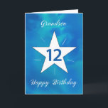 Carte Grandson 12e anniversaire Star Blue Green Aquarell<br><div class="desc">Tourner à 12 ans est une grosse affaire, et cette carte d'anniversaire est aussi audacieuse et brillante que votre petit-fils ! Le mélange d'aquarelle de bleus, de verts et de teals crée un décor étonnant, avec une grande étoile blanche rayonnant des lignes lumineuses au centre. Une belle façon de marquer...</div>