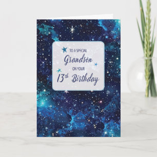 Carte Grandson 13e Anniversaire Stars en Galaxy Sky