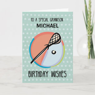 Carte Grandson 14e anniversaire Lacrosse Sport Personnal
