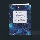 Carte Grandson 17th Birthday Stars en Galaxy Sky<br><div class="desc">Un visuel époustouflant d'un ciel de galaxie, riche en bleus, violets et noirs profonds, ponctué d'étoiles scintillantes qui semblent briller de leur propre lumière. Les étoiles sont dispersées dans le ciel, créant un sentiment de profondeur et d'infini, symbolisant les vastes possibilités qui attendent votre petit-fils à 17 ans. Cette conception...</div>