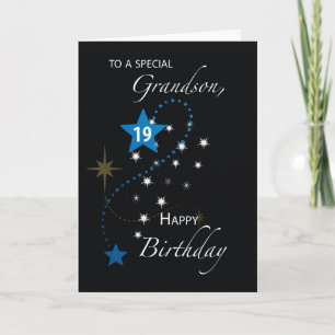 Carte Grandson 19e anniversaire Star Inspirational Black