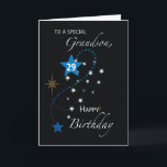 Carte Grandson 29e anniversaire Star Inspirational Black<br><div class="desc">Le numéro 29 est contenu dans la grande étoile bleue tandis que des étoiles blanches sont éparpillées tout autour sur la couverture de cette carte. Celui-ci est fait sur mesure pour que vous,  petit-fils,  donniez pour son 29e anniversaire.</div>