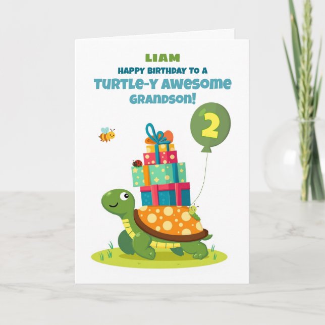 Carte Grandson 2e anniversaire Personnalisez la mignonne (Devant)