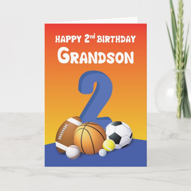 Carte Grandson 2e anniversaire Sports Balls (Devant)