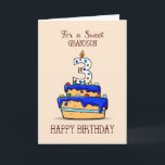 Carte Grandson 3e anniversaire, 3 sur Sweet Blue Cake<br><div class="desc">Surprenez votre petit-fils sucré à son troisième anniversaire avec ce gâteau glacé bleu sucré recouvert de bonbons colorés. Saluez-lui un joyeux 3ème anniversaire avec cette carte aujourd'hui.</div>