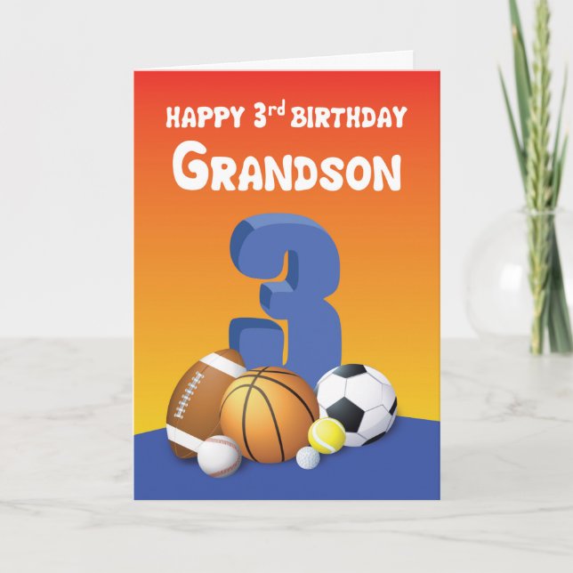 Carte Grandson 3e anniversaire Sports Balls (Devant)