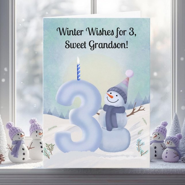 Carte Grandson 3rd Birthday Snowman Snowy Three (Créateur téléchargé)