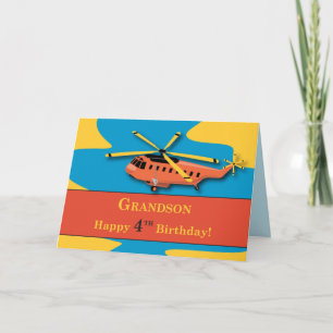 Carte Grandson, 4e anniversaire avec hélicoptère