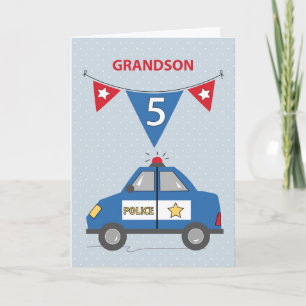 Carte Grandson 5e anniversaire Blue Police Car