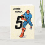 Carte Grandson 5th Birthday Superhero<br><div class="desc">Happy 5th Birthday says this superhero as he runs in with the large number 5! Wish your grandson happy 5th birthday like the important superhero that he is!</div>