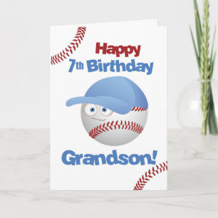 Carte Grandson 7e anniversaire Funny Baseball Face
