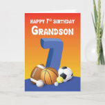 Carte Grandson 7e anniversaire Sports Balls<br><div class="desc">Envoyez un salut d'anniversaire à votre petit-fils avec cette carte qui comporte un assortiment de boules de sport à l'avant et un message amusant à l'intérieur. Joyeux 7ème anniversaire pour lui !</div>