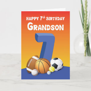 Carte Grandson 7e anniversaire Sports Balls