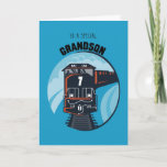 Carte Grandson 7e Birthday Train, Little Boy, Blue<br><div class="desc">The last seven years have been much haper thanks to a special little boy. Surprise Grandson on his 7th Birthday with this cute black and red Train with a big number 7 on a blue background.</div>