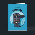 Carte Grandson 7e Birthday Train, Little Boy, Blue<br><div class="desc">The last seven years have been much haper thanks to a special little boy. Surprise Grandson on his 7th Birthday with this cute black and red Train with a big number 7 on a blue background.</div>