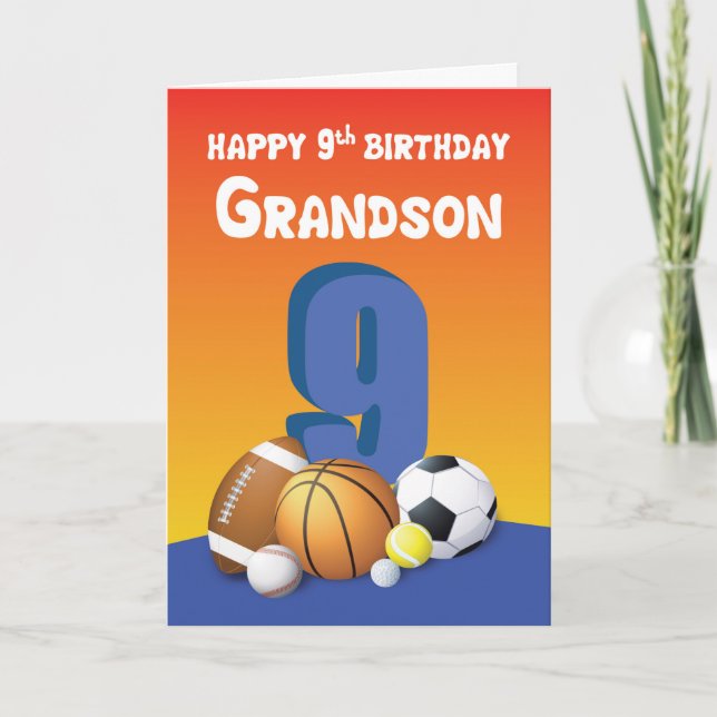 Carte Grandson 9e anniversaire Sports Balls (Devant)