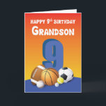 Carte Grandson 9e anniversaire Sports Balls<br><div class="desc">Une fête joyeuse et amusante est au coin de la rue alors que votre petit-fils bien-aimé est sur le point d'avoir 9 ans bientôt. Donne-lui cette carte quand son 9e anniversaire arrive.</div>