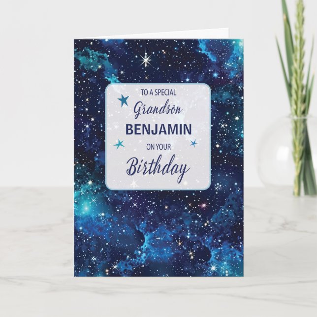 Carte Grandson Anniversaire Etoiles en Galaxy Sky (Devant)