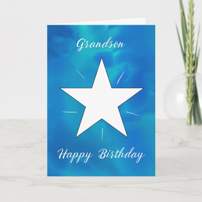 Carte Grandson Anniversaire Star Bleu Vert Aquarelle (Devant)