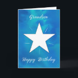 Carte Grandson Anniversaire Star Bleu Vert Aquarelle<br><div class="desc">Célébrez votre petit-fils avec une carte d’anniversaire aussi vibrante et spéciale qu’il l’est! Un étonnant mélange d'aquarelle de bleus, de verts et de teals crée un arrière - plan dynamique, tandis qu'une étoile blanche brillante au centre rayonne d'énergie et de lumière. Parfait pour n’importe quel petit-fils, ce design gai et...</div>