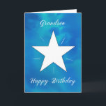 Carte Grandson Anniversaire Star Bleu Vert Aquarelle<br><div class="desc">Célébrez votre petit-fils avec une carte d’anniversaire aussi vibrante et spéciale qu’il l’est! Un étonnant mélange d'aquarelle de bleus, de verts et de teals crée un arrière - plan dynamique, tandis qu'une étoile blanche brillante au centre rayonne d'énergie et de lumière. Parfait pour n’importe quel petit-fils, ce design gai et...</div>