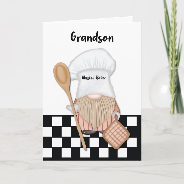 Carte Grandson Anniversaire Whimsical Gnome Baker Baking (Devant)