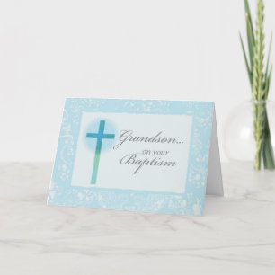 Carte Grandson Baptême Dentelle Bleue