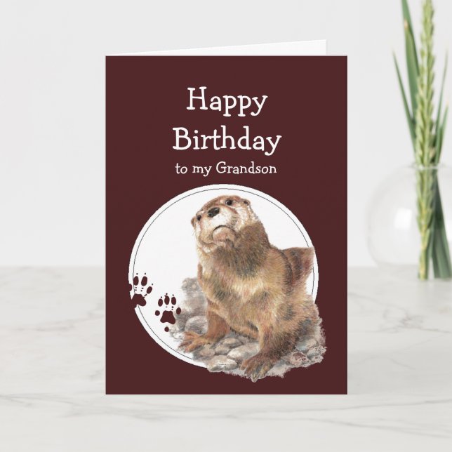 Carte Grandson Birthda Otter drôle Animal Texte personna (Devant)