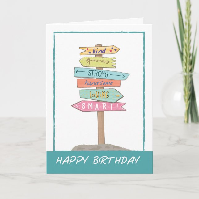 Carte Grandson Birthday Fun Sign Good Qualities Extraord (Devant)