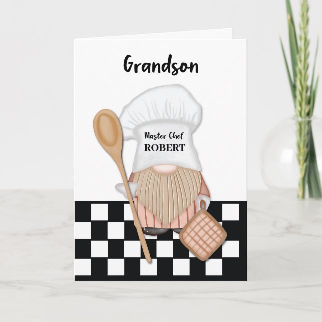 Carte Grandson Birthday Whimsical Gnome Chef Cuisine (Devant)