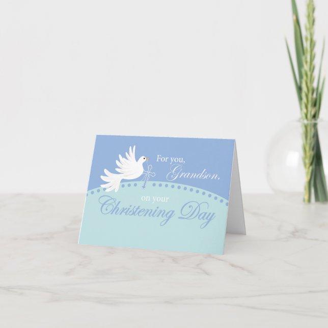 Carte Grandson Christening Dove on Blue (Devant)