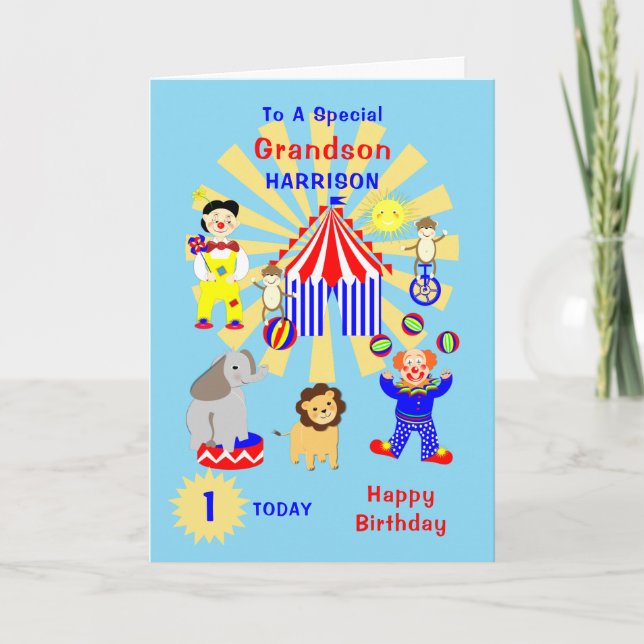 Carte Grandson Circus Clown Fun Heureux Anniversaire (Devant)