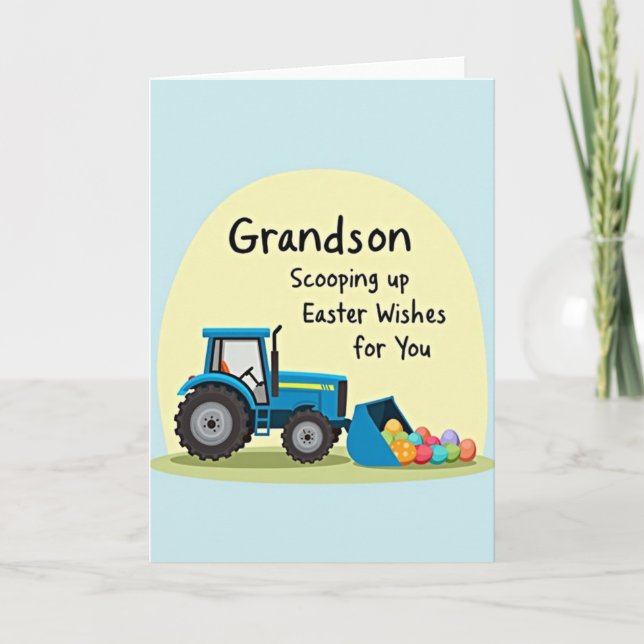 Carte Grandson Easter Wishes Tractor Card (Devant)
