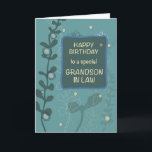 Carte Grandson en droit Jour d'anniversaire religieux De<br><div class="desc">Célébrez l'anniversaire de votre petit-fils spécial avec cette carte magnifiquement conçue. L'avant présente un message chaleureux "Joyeux anniversaire à un petit-gendre spécial" placé contre un arrière - plan vert foncé aux accents turquoises et au feuillage dessiné à la main, créant un look élégant et d'inspiration nature. À l'intérieur, la carte...</div>