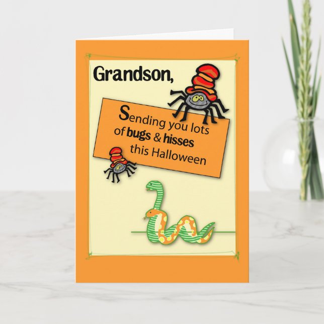 Carte Grandson Funny Halloween Bugs et Hisses (Devant)