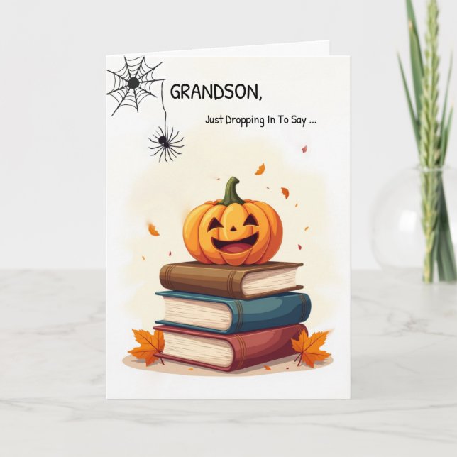 Carte Grandson Funny Halloween mignonne araignée tomber  (Devant)
