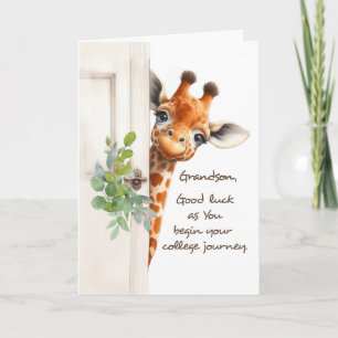 Carte Grandson Good Luck College Voyage Giraffe Peaking