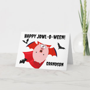 Carte Grandson Halloween Jowloween Funny Pig Vampire