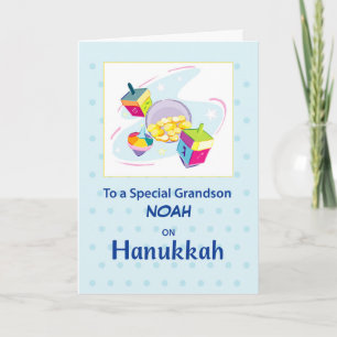 Carte Grandson Hanoukka Blue Dreidel