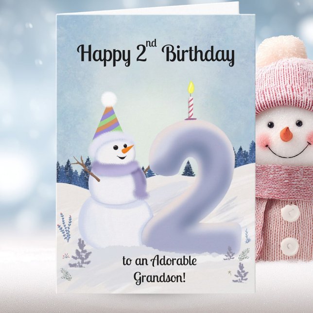 Carte Grandson Happy 2nd Birthday Snowman Building (Créateur téléchargé)