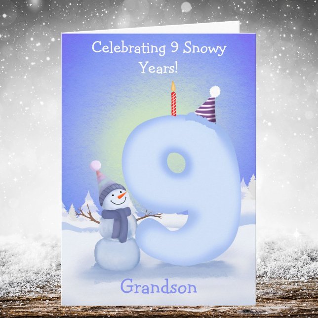 Carte Grandson Happy 9th Birthday Snowman Building  (Créateur téléchargé)