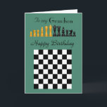 Carte Grandson - Joyeux anniversaire - Jeu d'échecs Pièc<br><div class="desc">Un design saisissant de pièces d'échecs en noir / or,  et planter en noir et blanc sur un arrière - plan vert pour l'anniversaire de votre grand-fils avec un verset intérieur aimant qui touchera son coeur.   ©2015- SmudgeArt / Madeline M Allen</div>