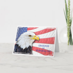 Carte Grandson, Memorial Day, avec aigle chauve et drape