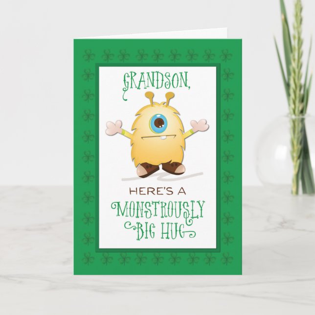 Carte Grandson Monster Hug St. Patrick's Day Shamrock (Devant)