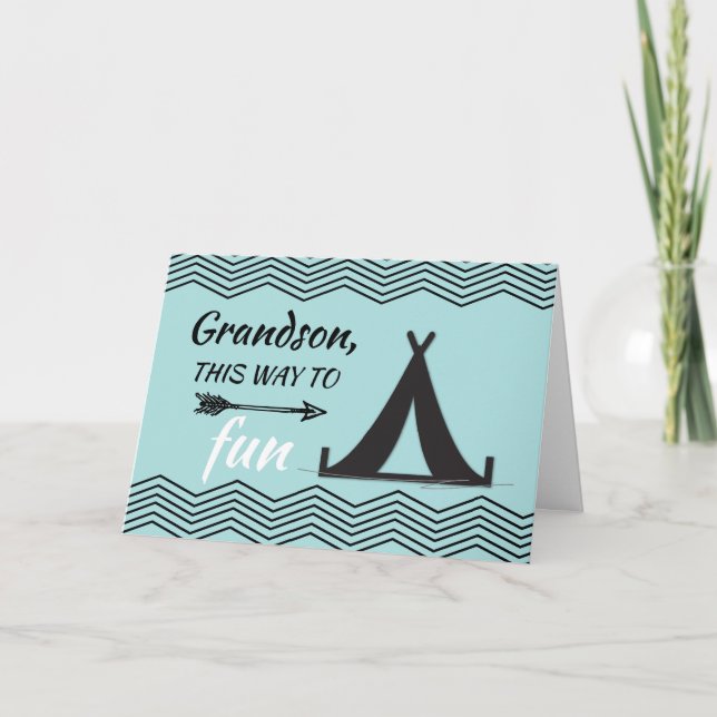 Carte Grandson Pensez à vous à Camp Tent et Arrow (Devant)