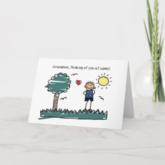 Carte Grandson Pensez à vous au Camp d'été Stick Figu